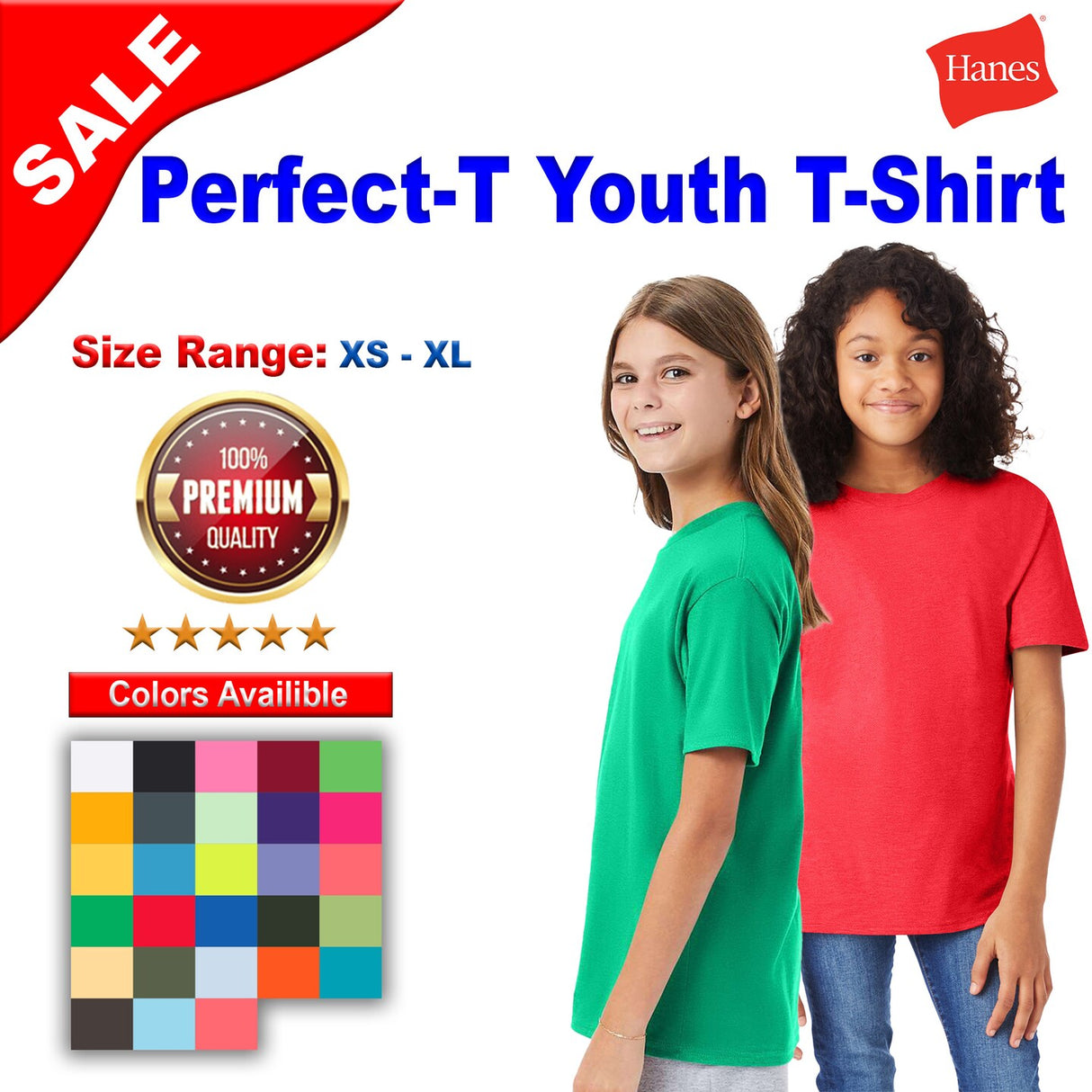 Hanes® Perfect-T Youth Crew Neck Short Sleeve T-Shirt