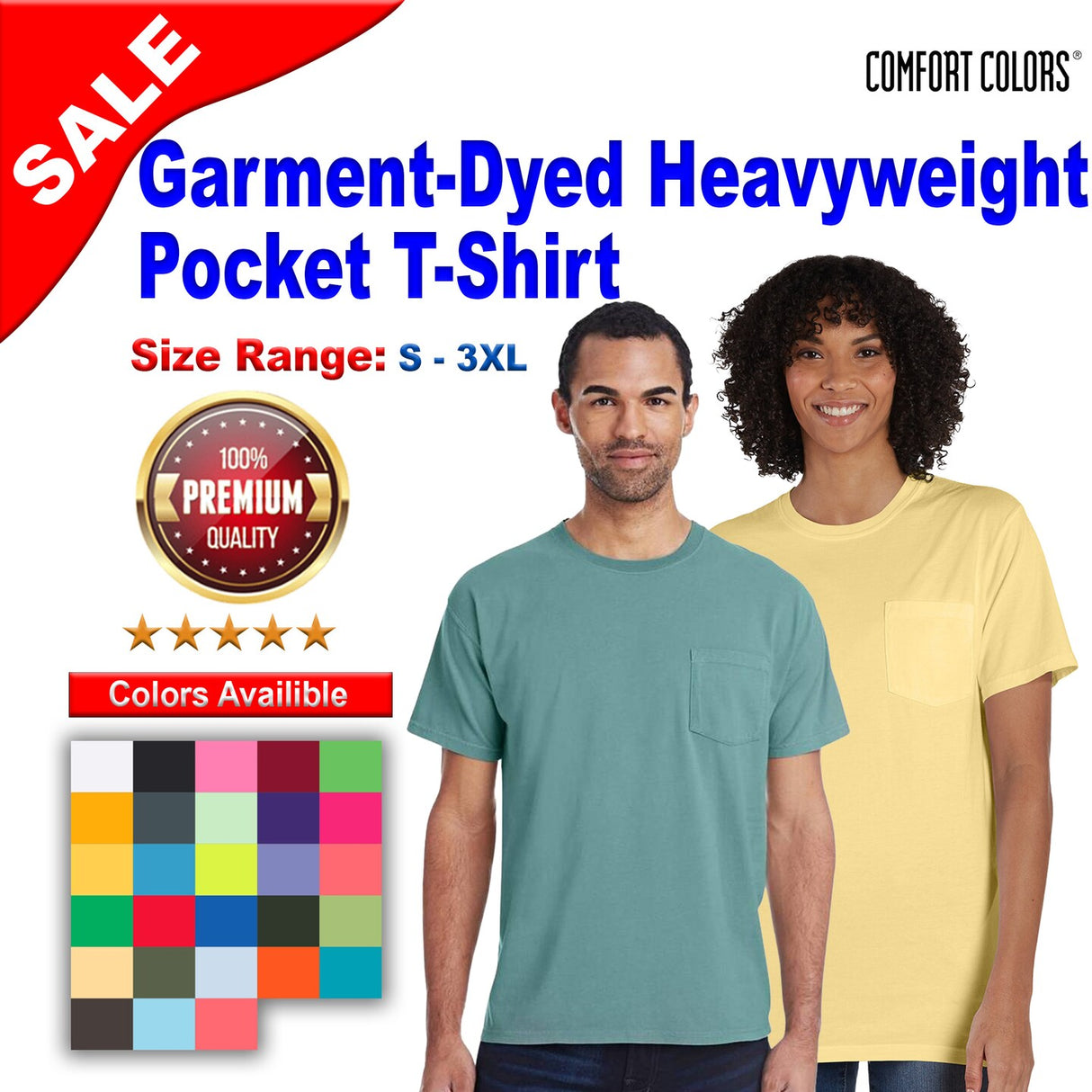 Comfort Colors® Garment-Dyed Heavyweight Crewneck Short Sleeve Pocket T-Shirt