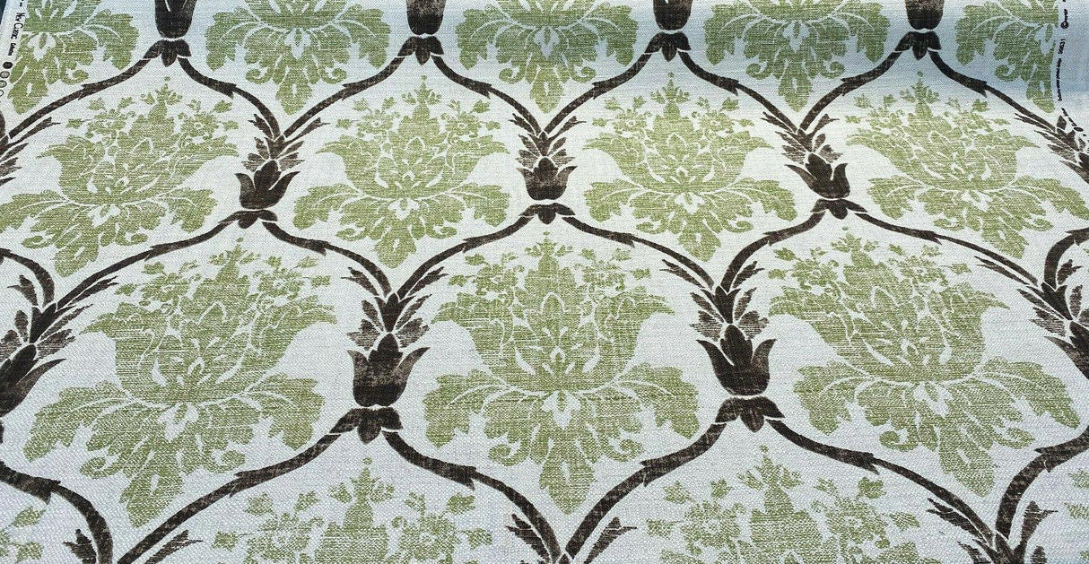 Lyra Linen Fabric - Green Damask, 57" Width (1 Yard)