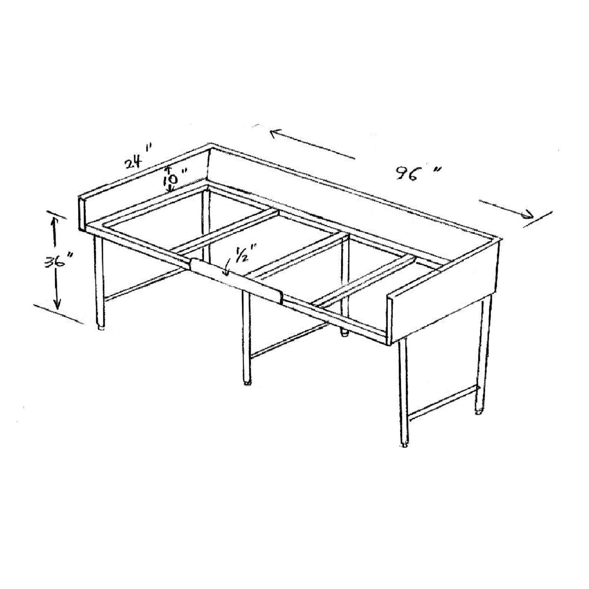 Custom Poly Top Work table 24" X 96" with 3 Side 10" Backsplash