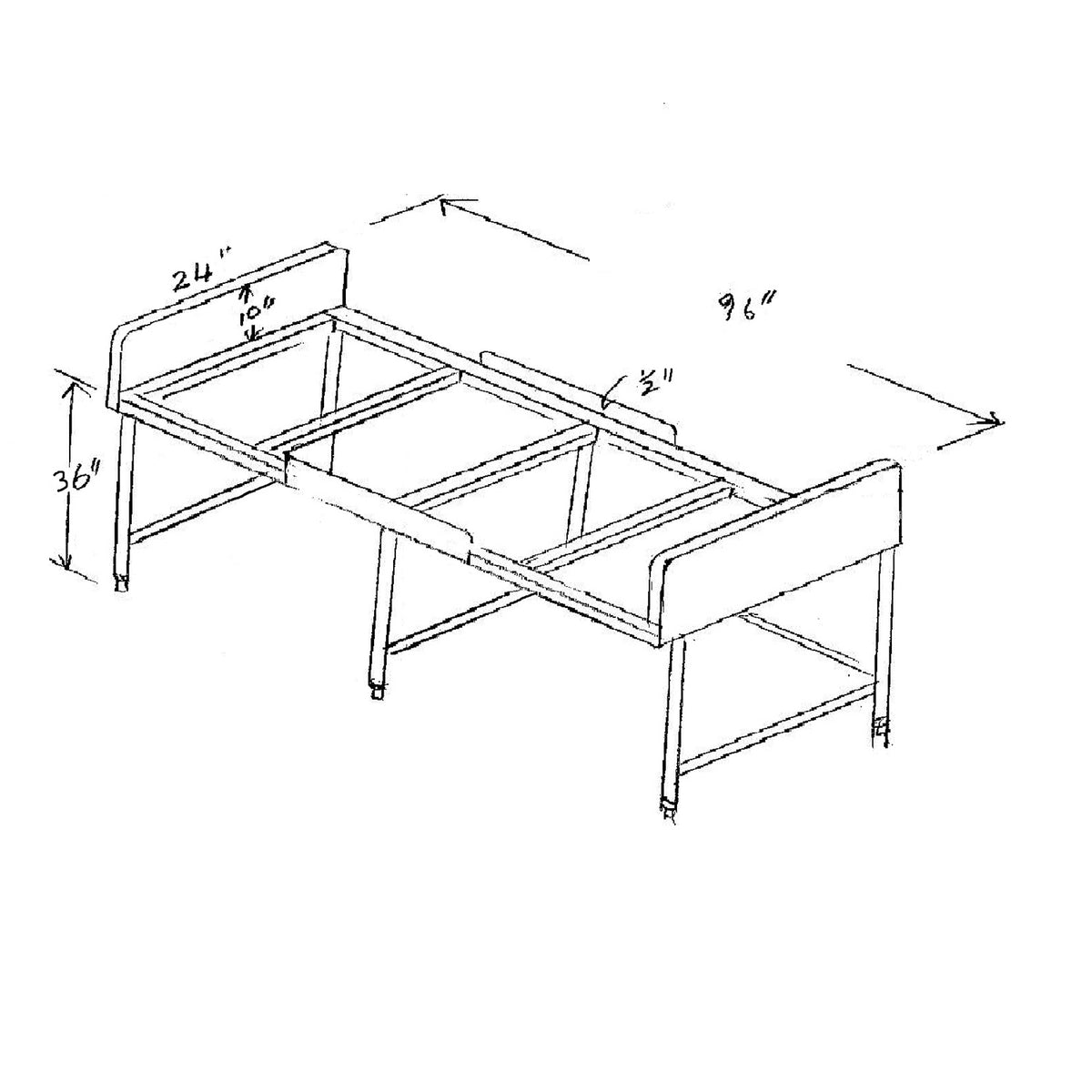 Custom Poly Top Work Table 24" X 96" with 2 Sides 10" Backsplash