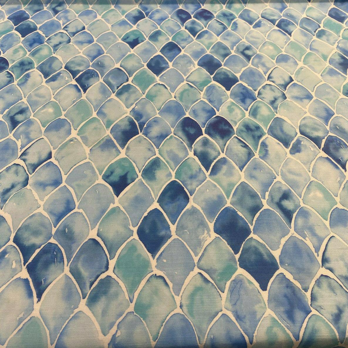 Clio Blue Scales Cotton Polyester Fabric - Blue Scales Pattern, 56" Width (1 Yard)