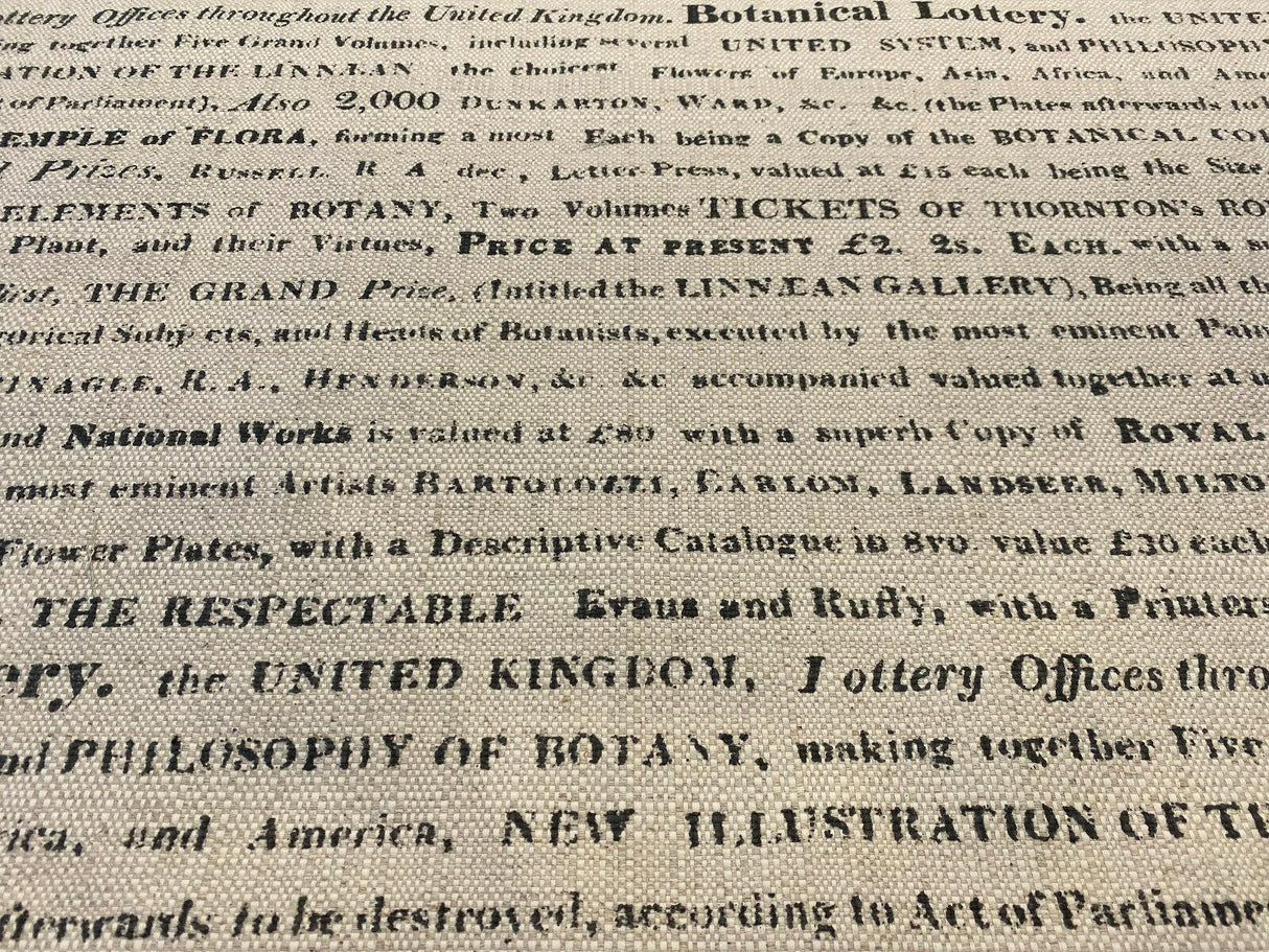Script Botanical Lottery Sepia Written Cotton Blend Fabric - Natural With Black Script, 57" Width (1 Yard)