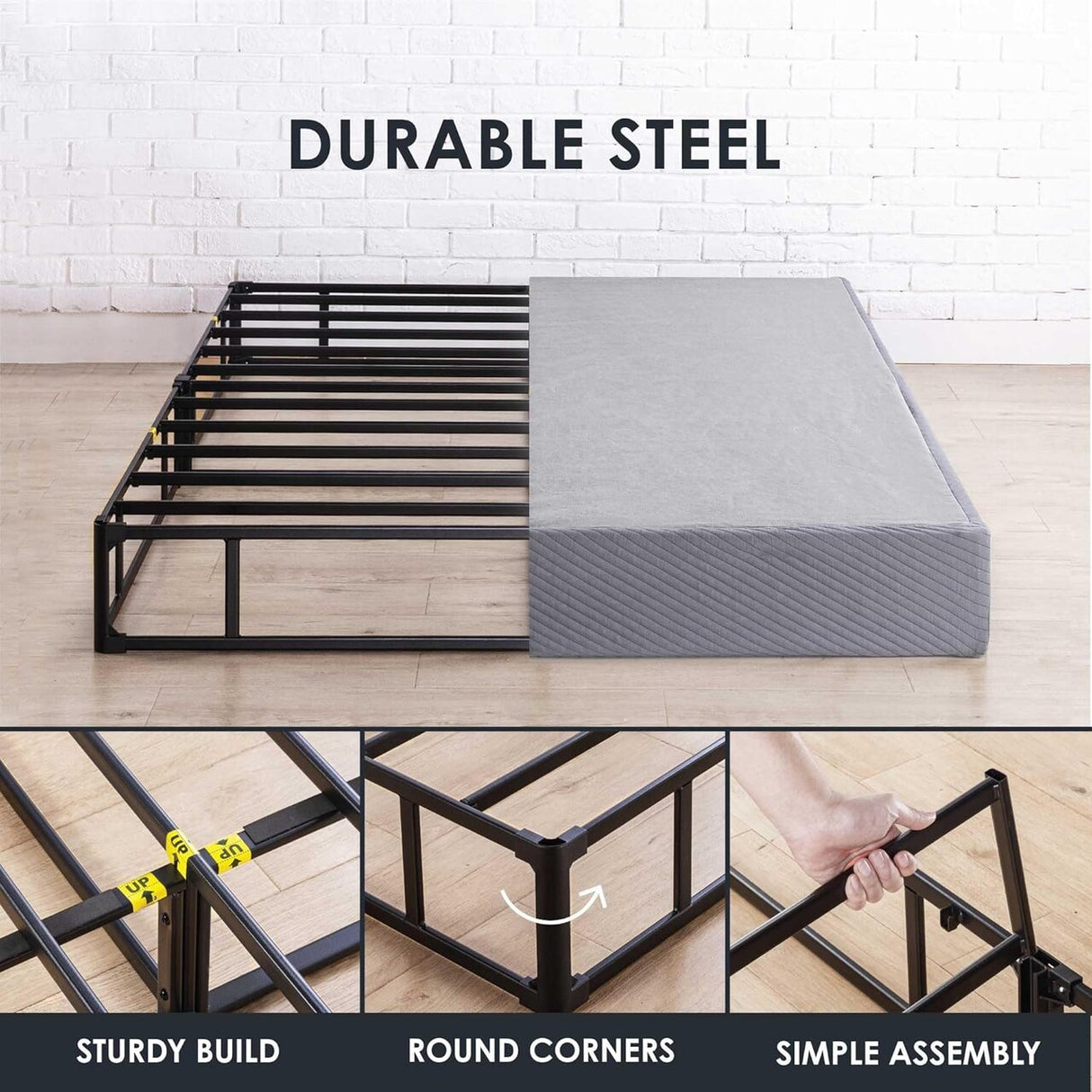 MELLOW Box Spring Heavy Duty Steel Easy Assembly Grey King
