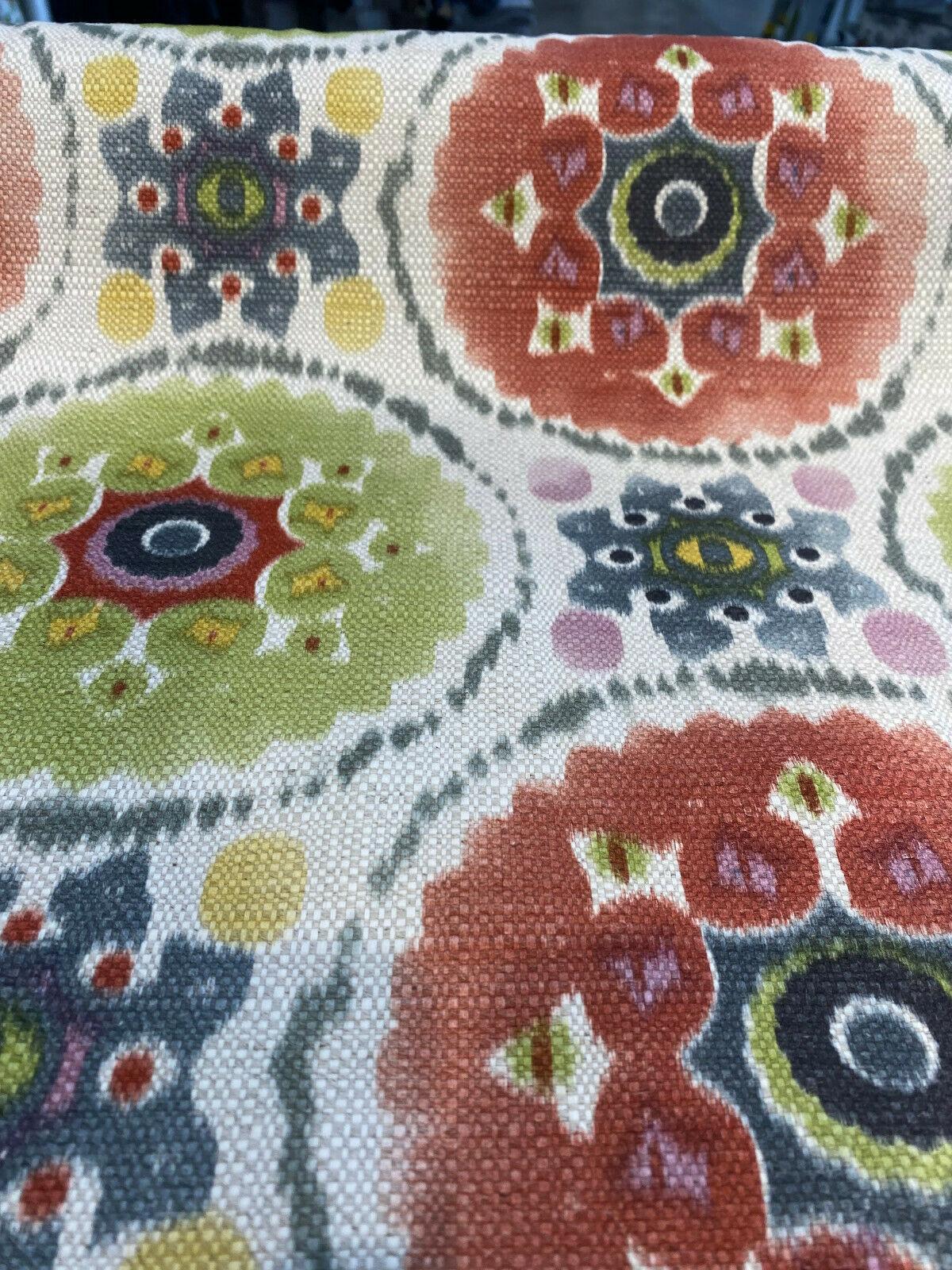 Harlow Bohemian Candy Linen Fabric - Multi Red, Blue, Green, Yellow, Pink Circles, 13" x 13" Repeat (1 Yard)