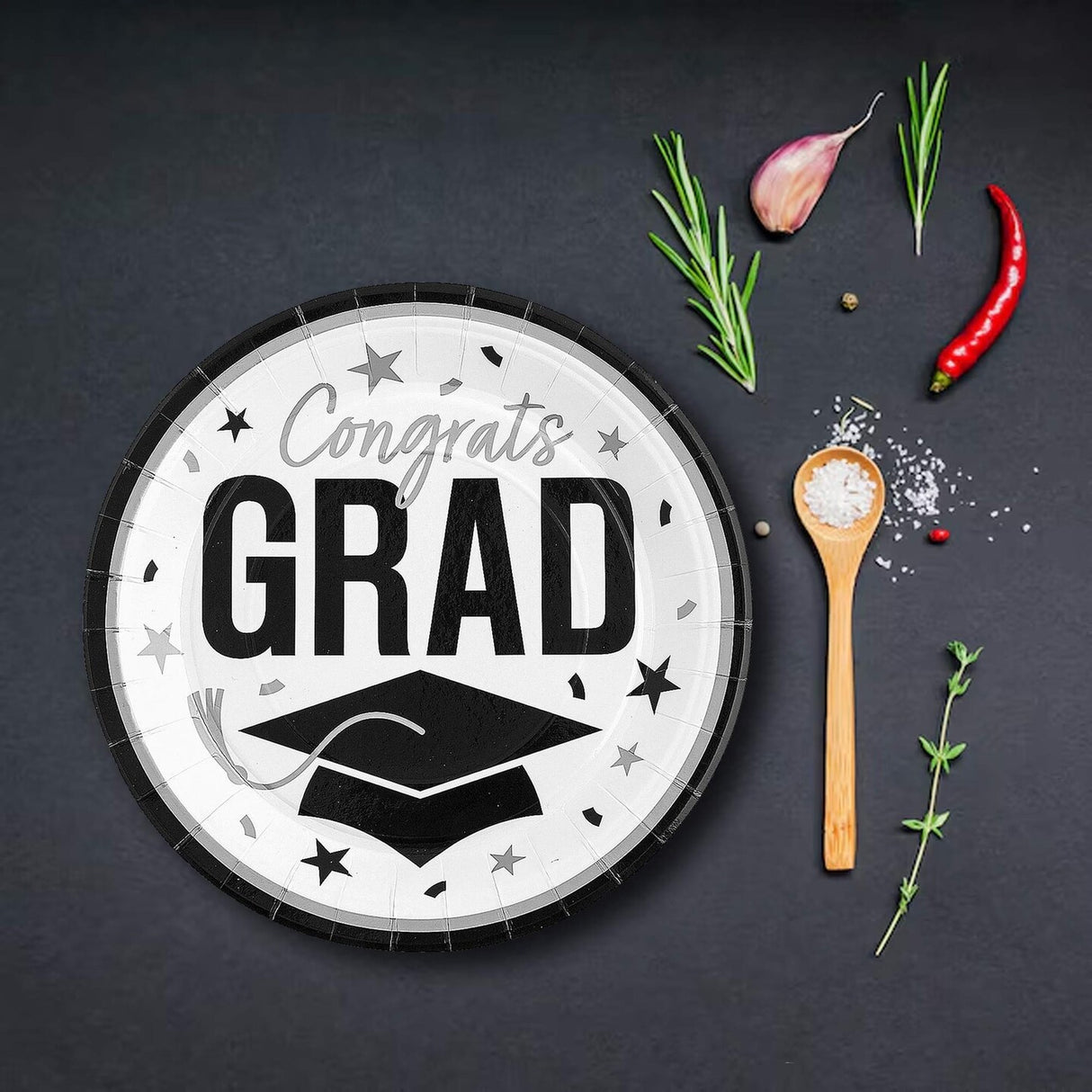 25 Count White Congrats Grad Paper Plates 9 Inch Graduation Party Supplies for Clean Looks
