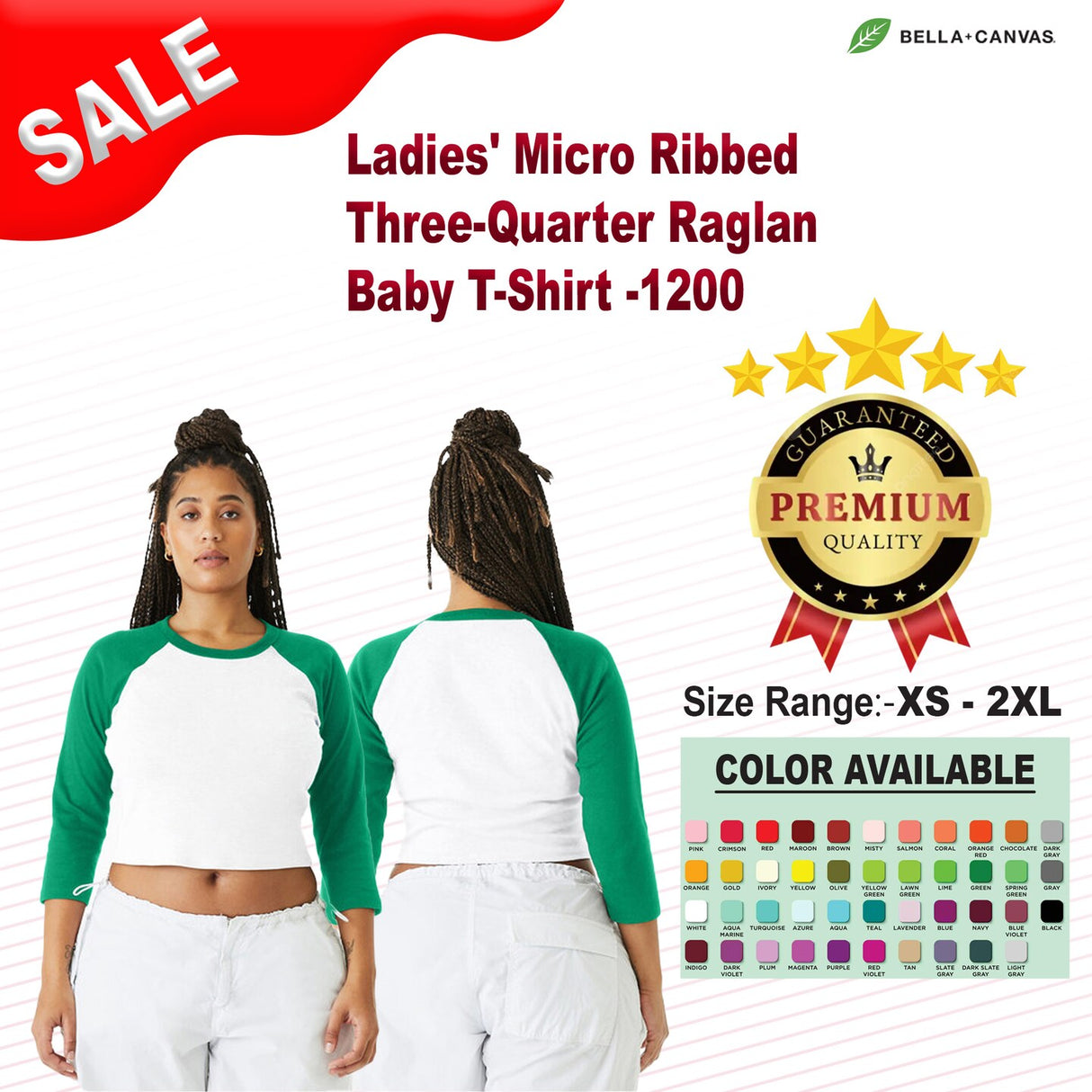 Bella + Canvas® Ladies Micro Ribbed Three Quarter Raglan Baby T Shirt