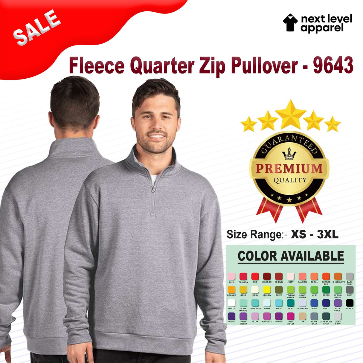 Next Level® Long Sleeve Fleece Quarter-Zip Pullover