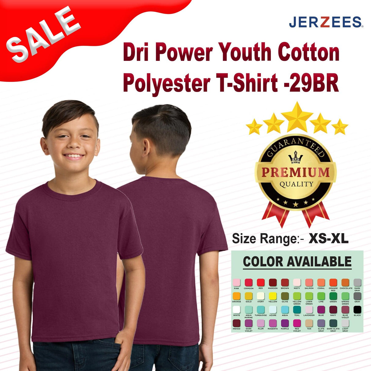 Jerzees® Dri Power Youth Cotton Polyester Crewneck Short Sleeve T-Shirt