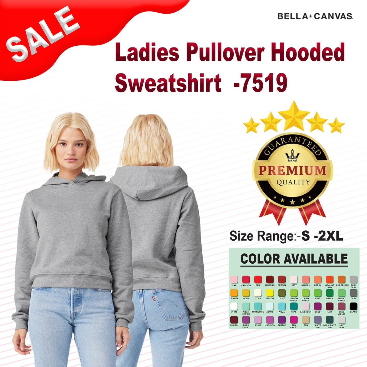 Bella + Canvas® Ladies Long Sleeve Pullover Hooded Sweatshirt