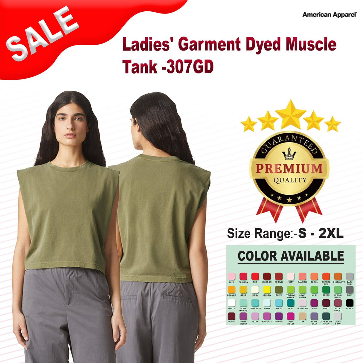 American Apparel® Ladies Garment Dyed Muscle Tank