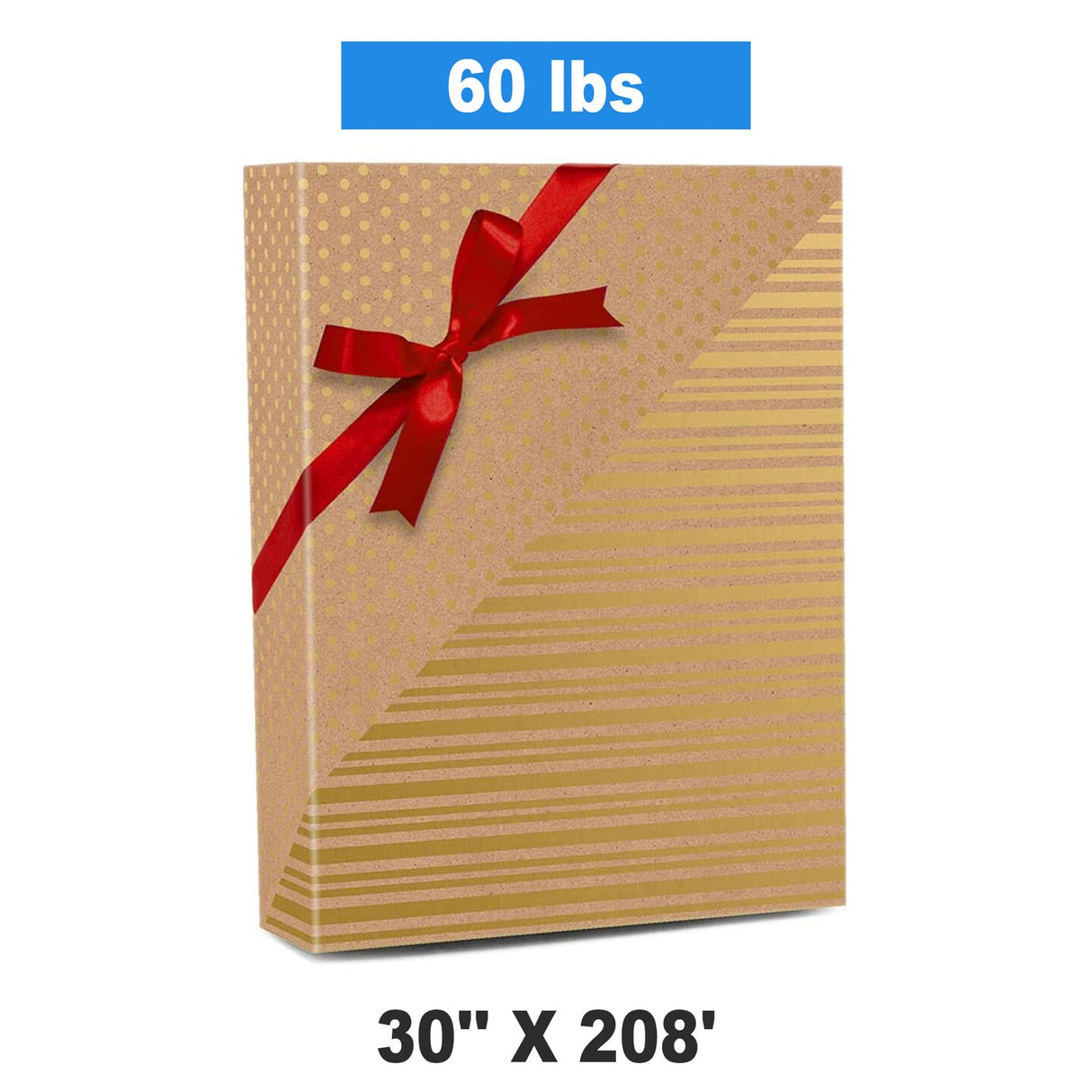 30''x208' Gold Dot & Stripe Unique Reversible Christmas Wrapping Papers