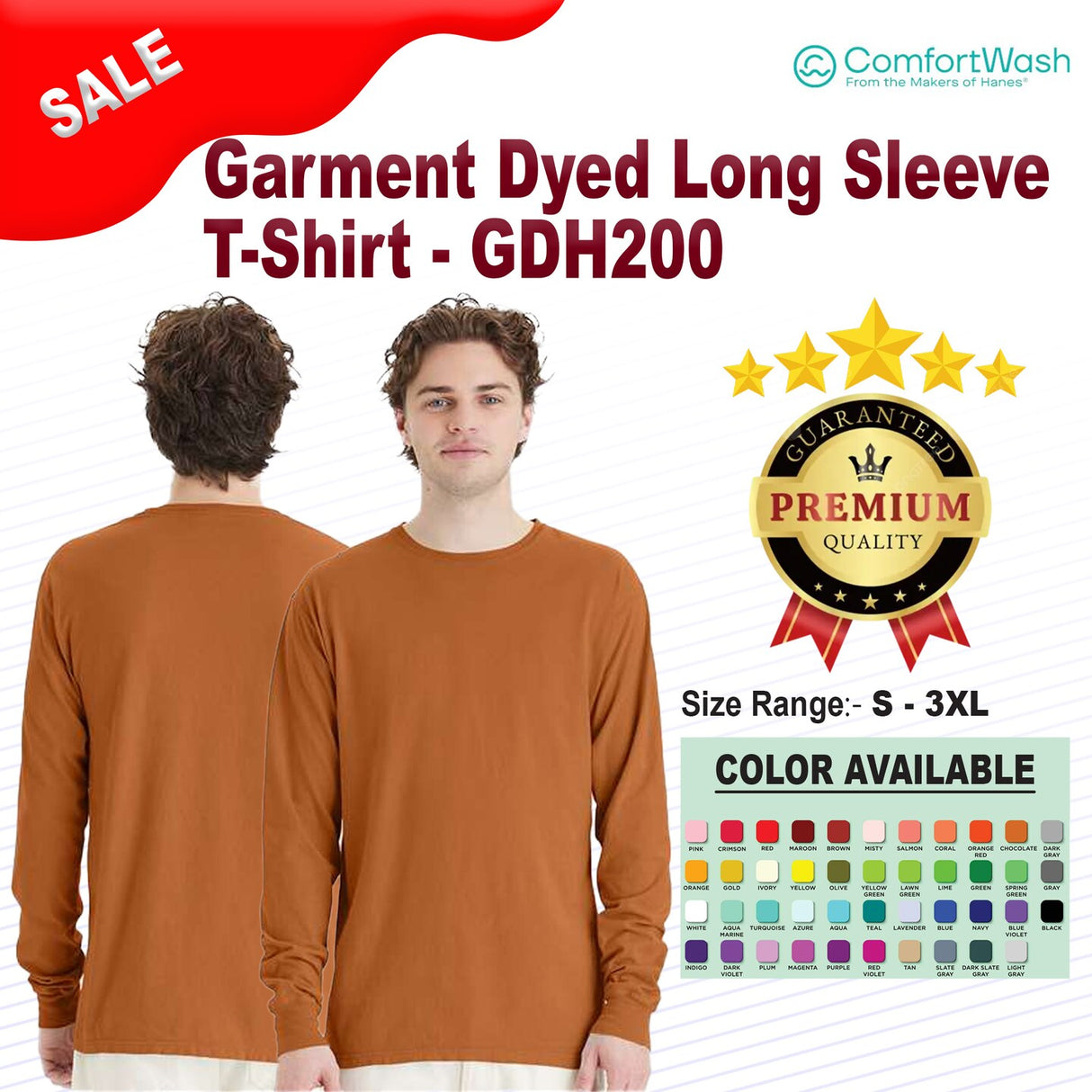 ComfortWash by Hanes® Unisex Garment-Dyed Long Sleeve Crewneck T-Shirt - GDH200