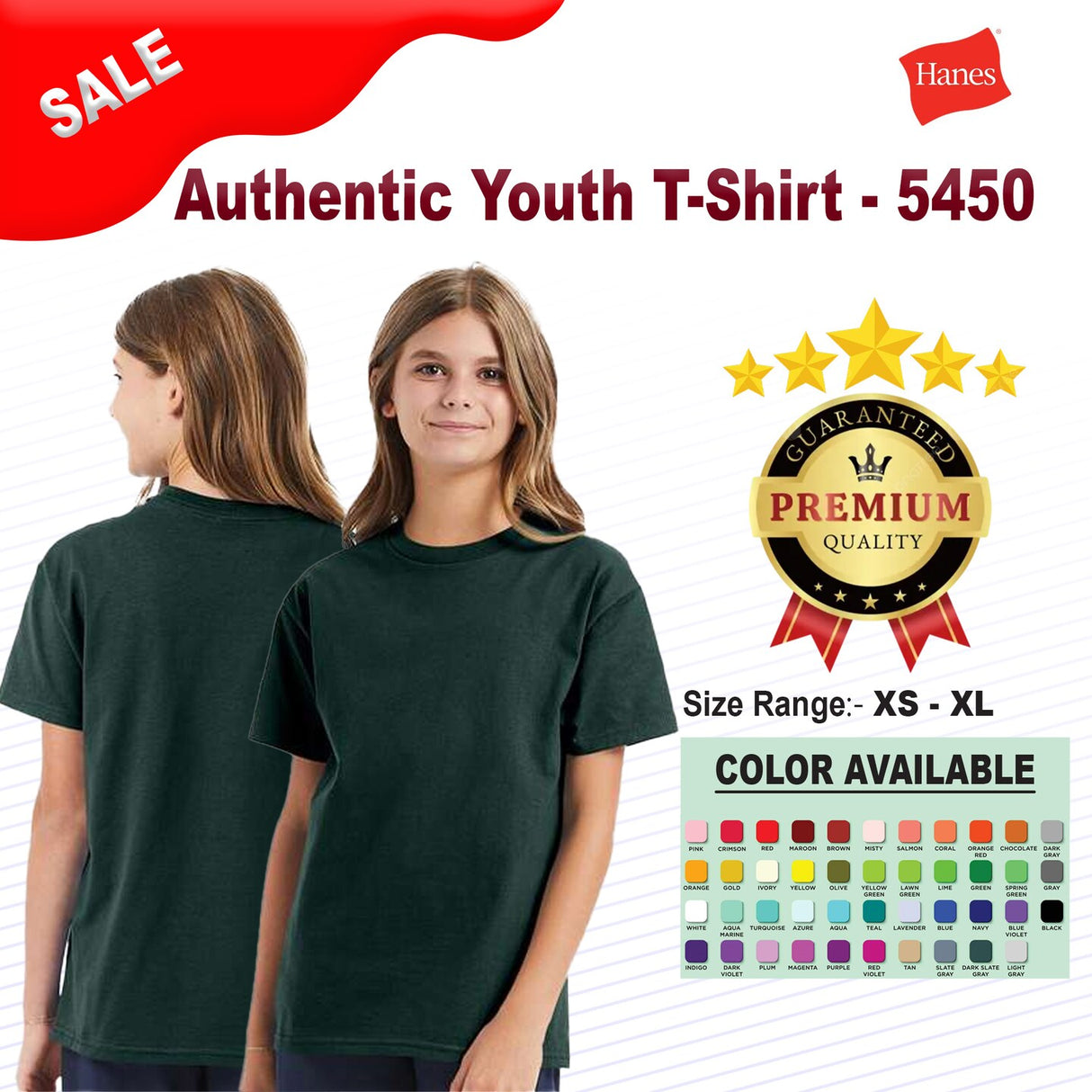 Hanes® Authentic Youth Crew Neck Short Sleeve T-Shirt