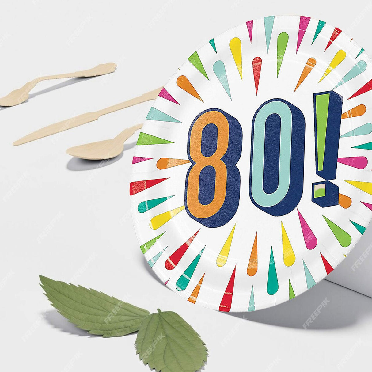 8 Ct. 80th Birthday Burst Paper Dessert Plates Colorful Milestone Party Tableware