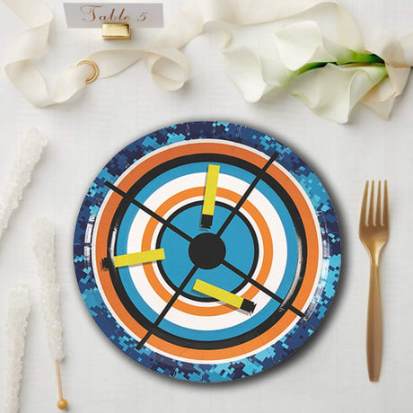 8 Ct. Dart Battle Party Paper Dessert Plates 7-Inch Target Design for Kids’ Birthday