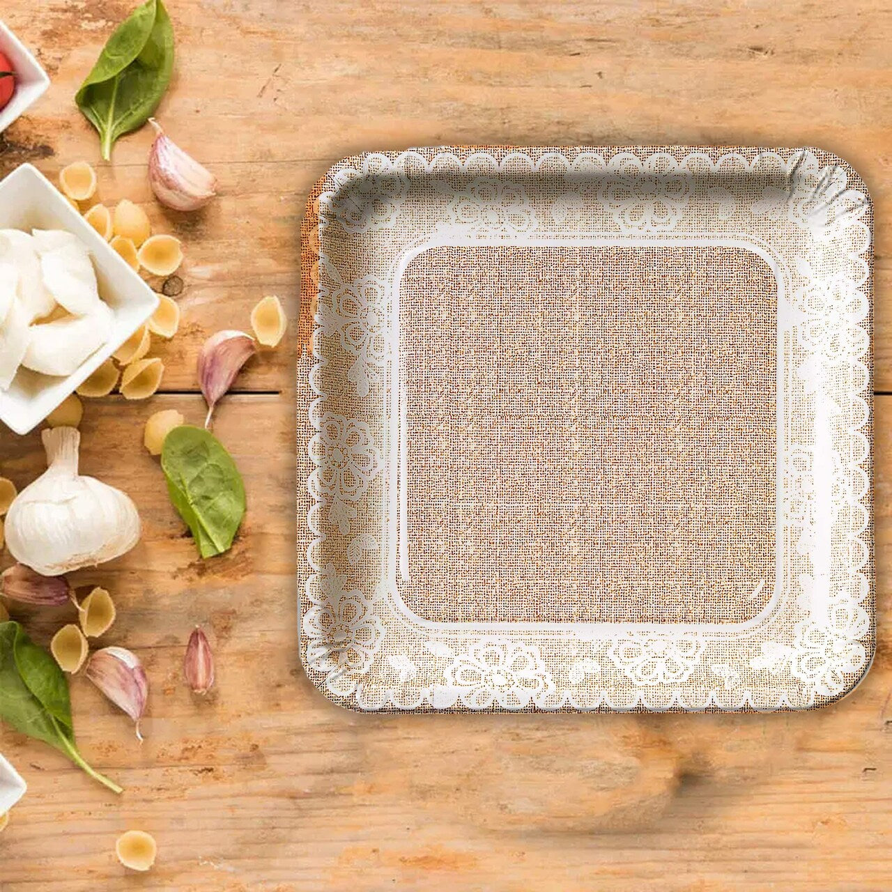 8 Ct. Burlap & Lace Wedding Square Paper Dinner Plates Rustic Disposable 9" Plates for Wedding Reception