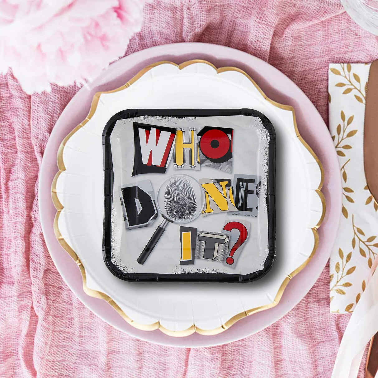 8 Count Mystery Party Who Done It Square Paper Dinner Plates 9 1/4 Inch for Themed Events