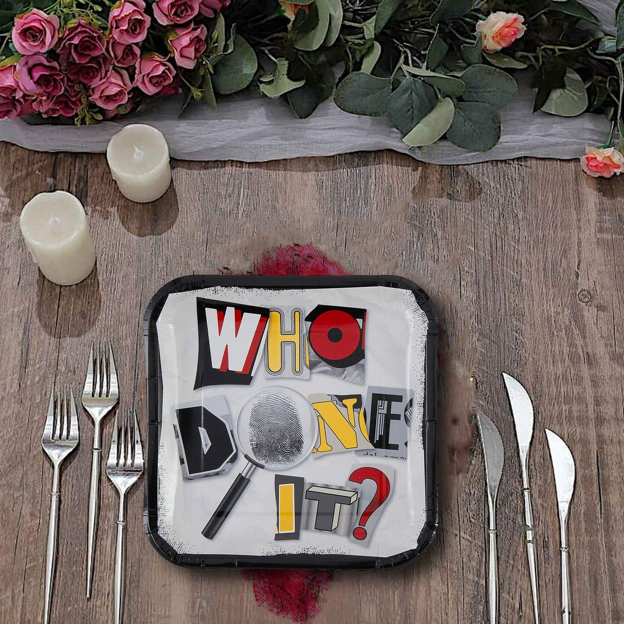 8 Count Mystery Party Who Done It Square Paper Dinner Plates 9 1/4 Inch for Themed Events