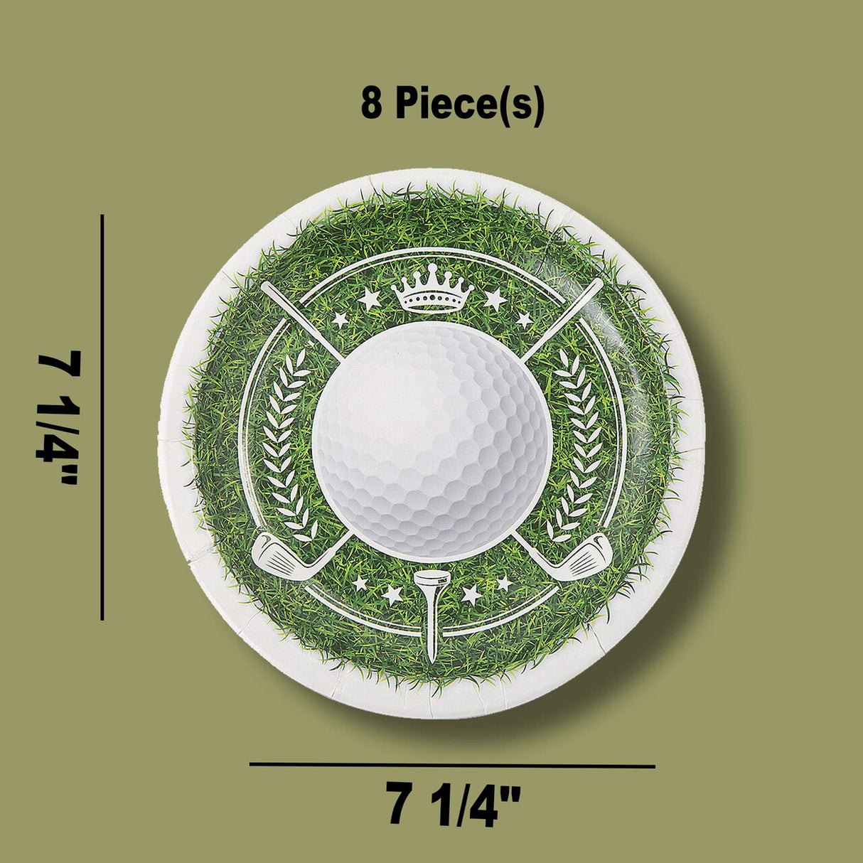 8 Ct. Golf Party Dessert Plates 7 1/4" Round Paper Plates with Golf Ball Design