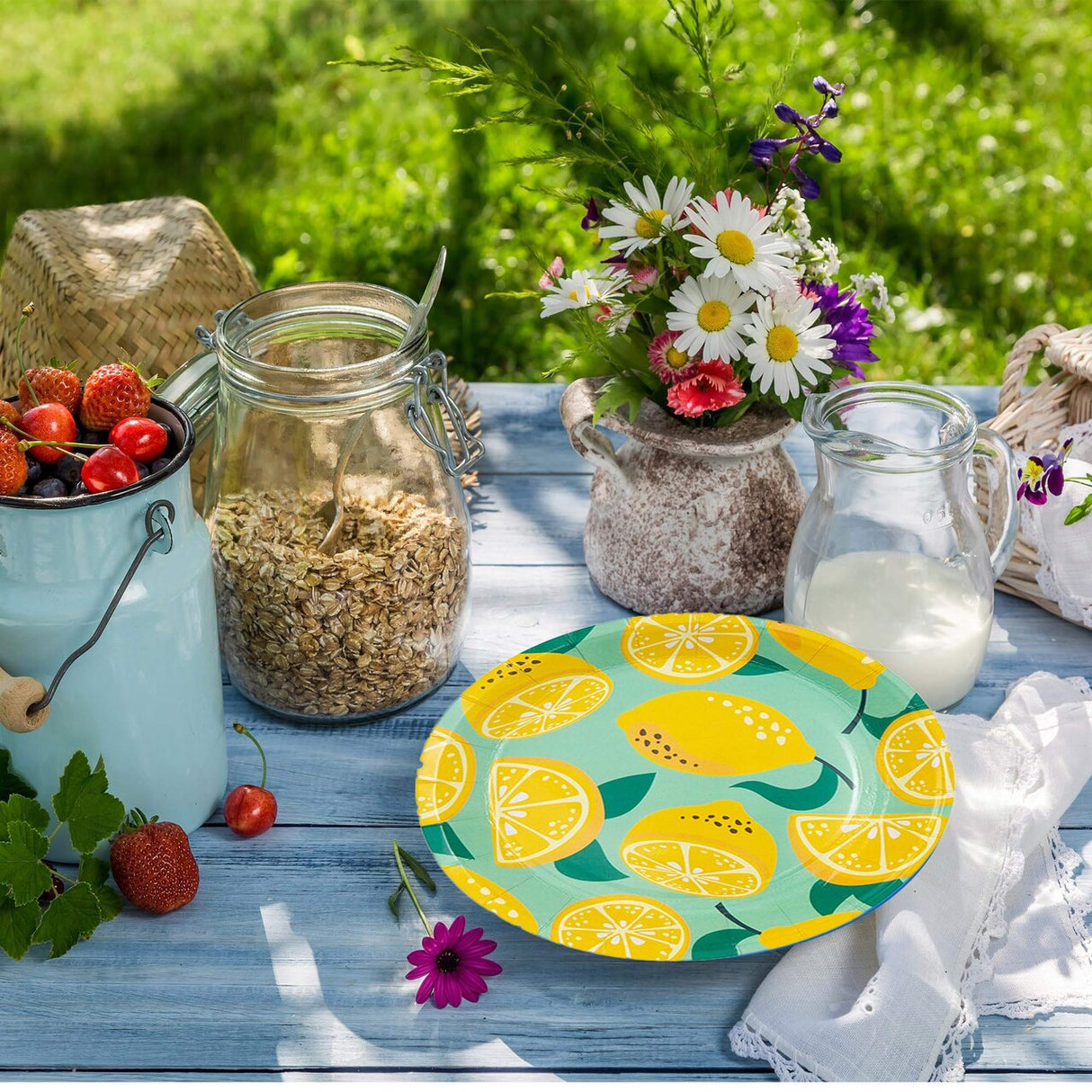 8 Ct. Lemon Party Paper Dessert Plates 7-Inch Citrus Design Plates