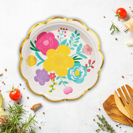 8 Ct. Fiesta Floral Bright Scalloped Paper Dessert Plates Vibrant 7" Party Tableware