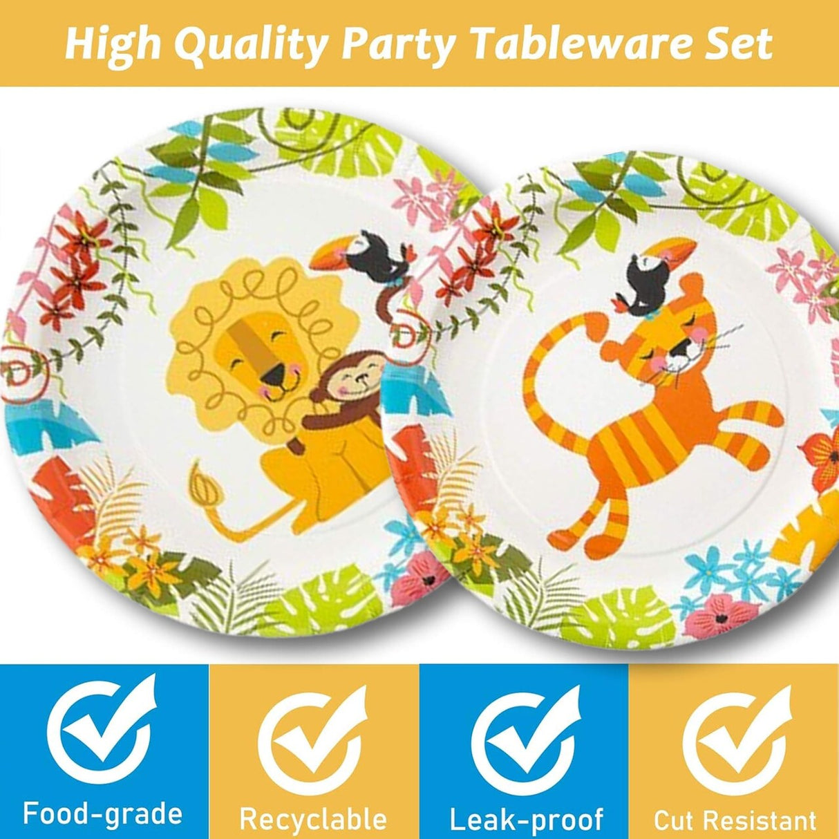 8 Count 7" Jungle Lion Monkey Toucan Disposable Paper Dessert Plates Tropical Baby Shower Tableware