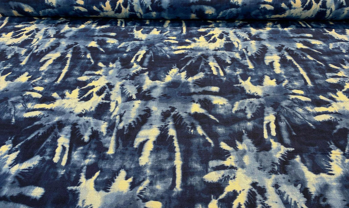 Tamarindo Palm Trees Azul Cotton Fabric - Blue Abstract Palm Trees, 54" Width (1 Yard)