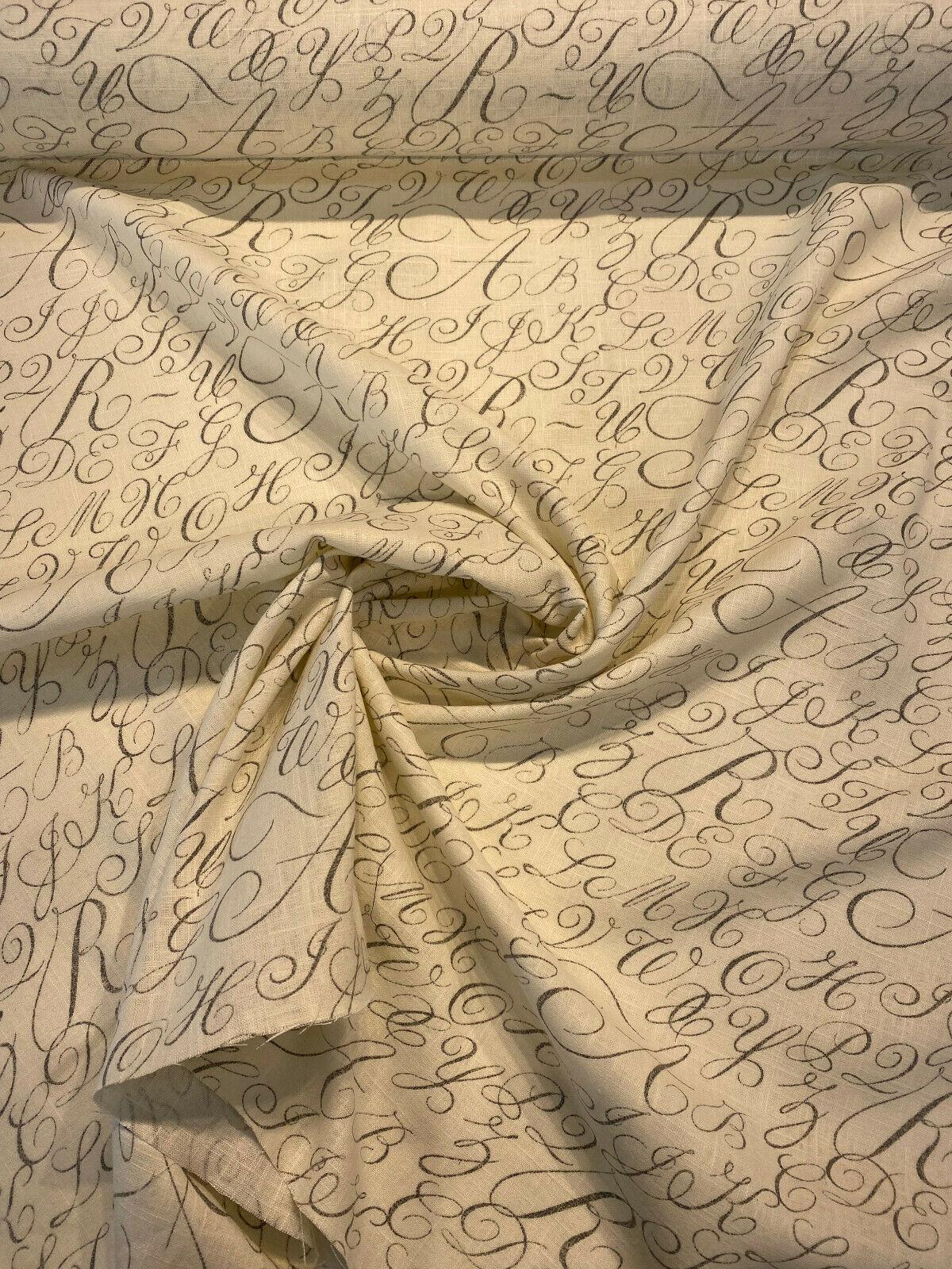 Waverly Cursive Caps Silver Linen Fabric - Silver Cursive Print, 54" Width (1 Yard)
