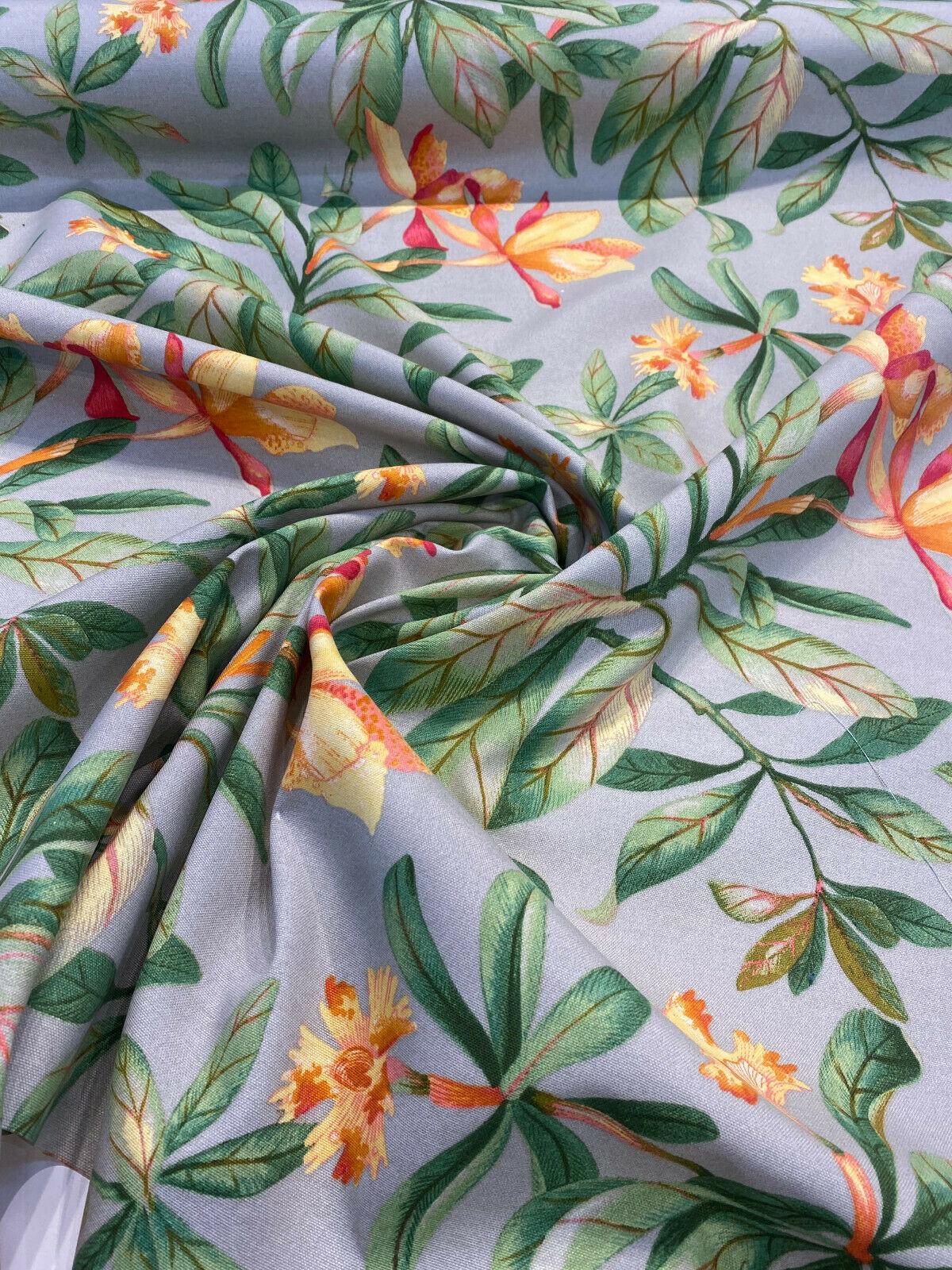 Orchid Valley Spun Polyester Outdoor Fabric - Floral Gray Putty, 54" Width (1 Yard)