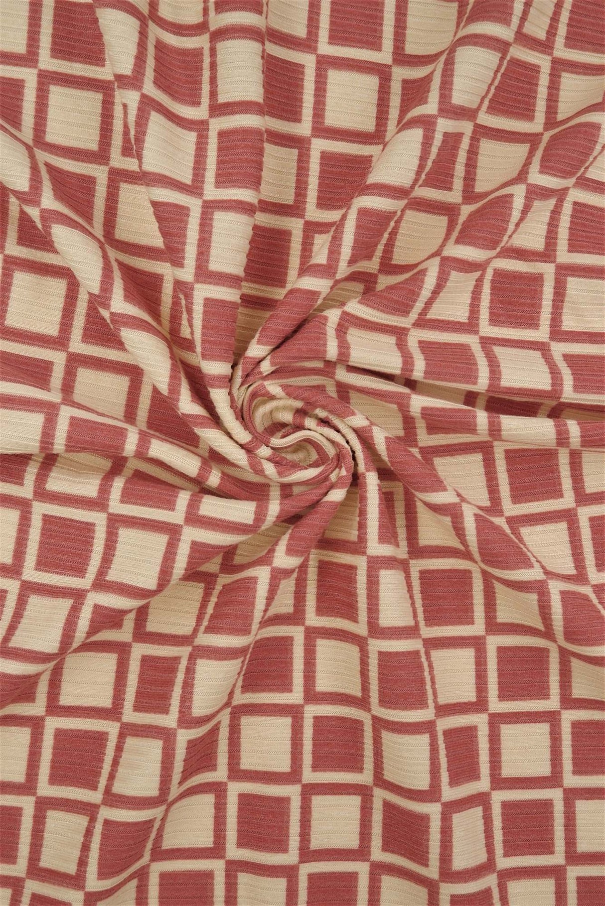 Geometric Checker Rib Knit Stretch Fabric