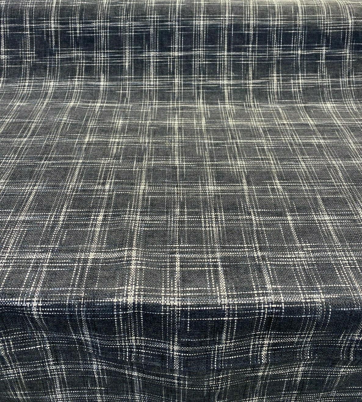 Hampton Plaid Woven Chenille Upholstery Fabric - Navy Domino Plaid, 54" Width (By The Yard)