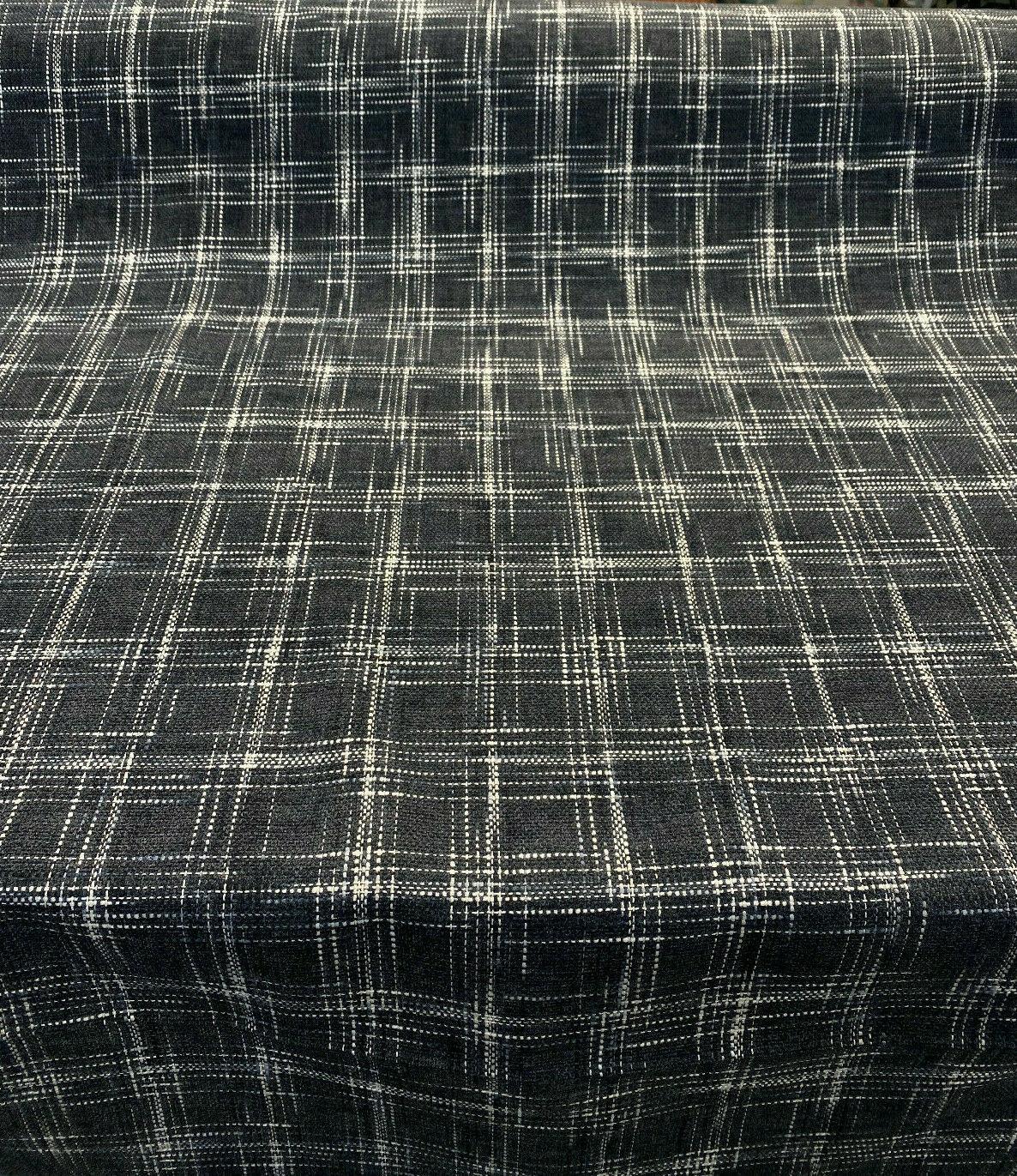 Hampton Plaid Woven Chenille Upholstery Fabric - Navy Domino Plaid, 54" Width (By The Yard)