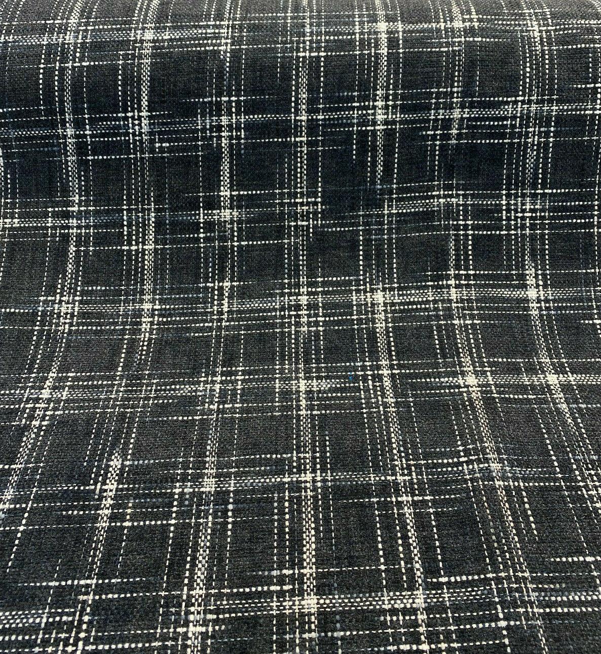 Hampton Plaid Woven Chenille Upholstery Fabric - Navy Domino Plaid, 54" Width (By The Yard)