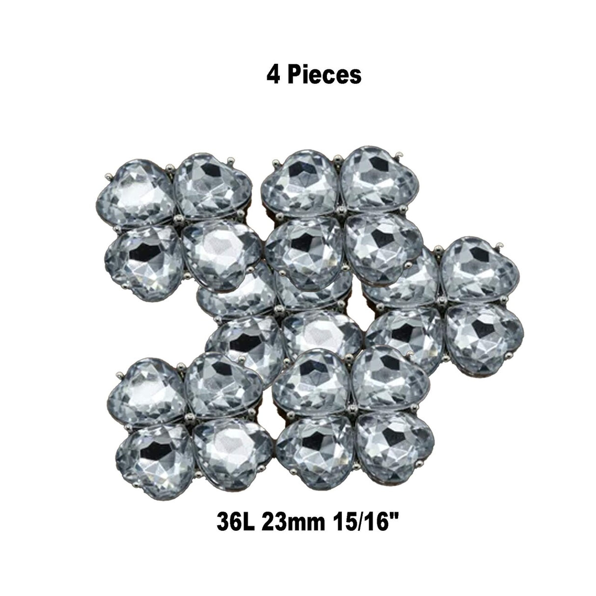 4 Pieces Clear Acrylic Flower Buttons 15/16 Inch