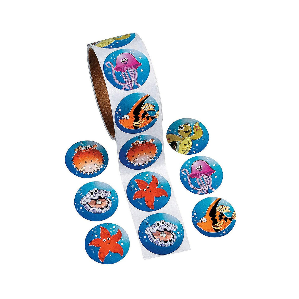 1 1/2" Multicolor Tropical Sea Creatures Paper Sticker Roll 100 Pc