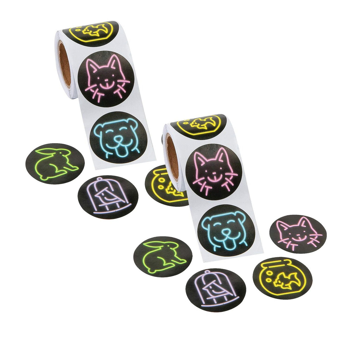 1 1/2" Glow in the Dark Neon Pets Sticker Roll 100 Pieces