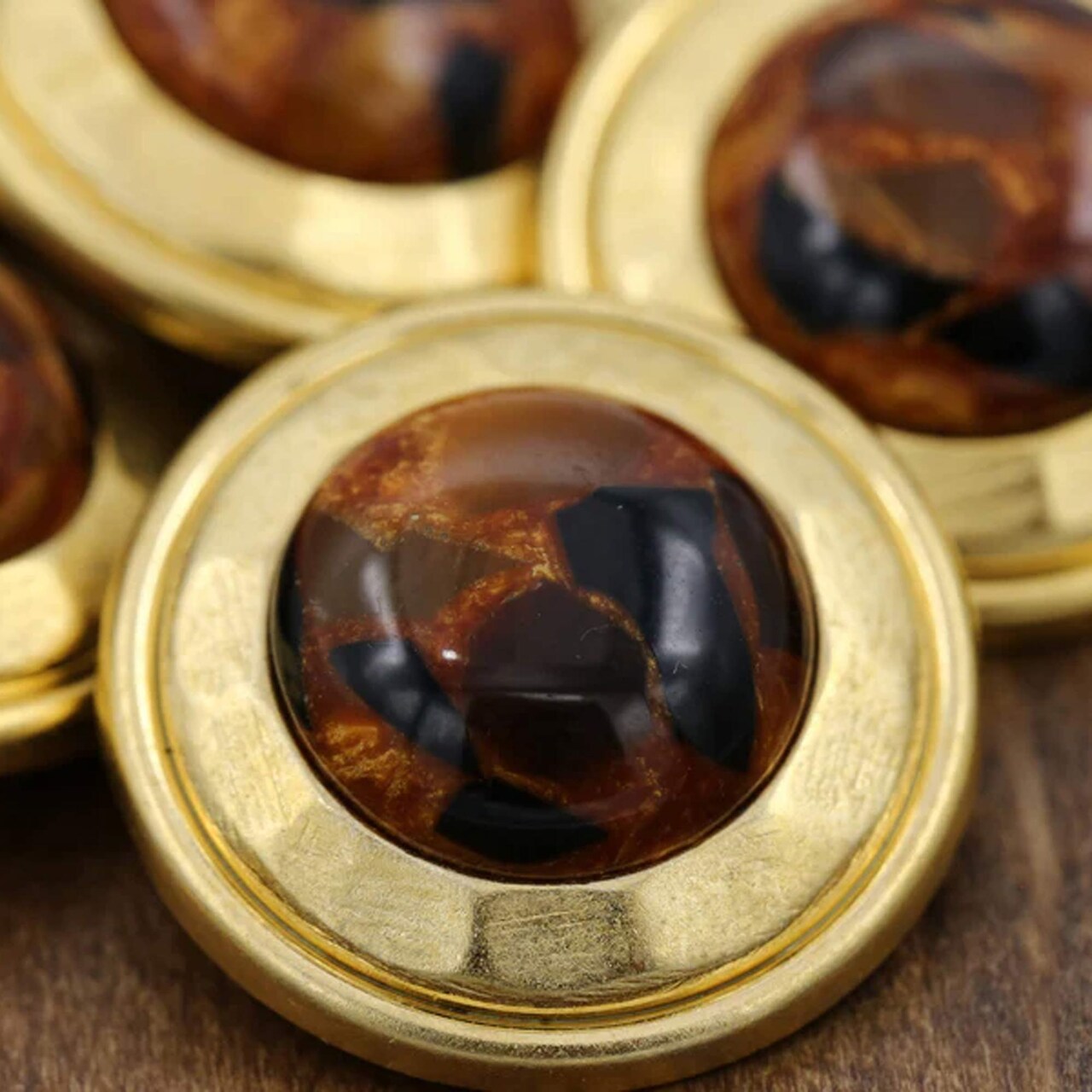 4 Pieces Small Gold with Brown Tortoise Center Decorative Buttons 7/8 Inch