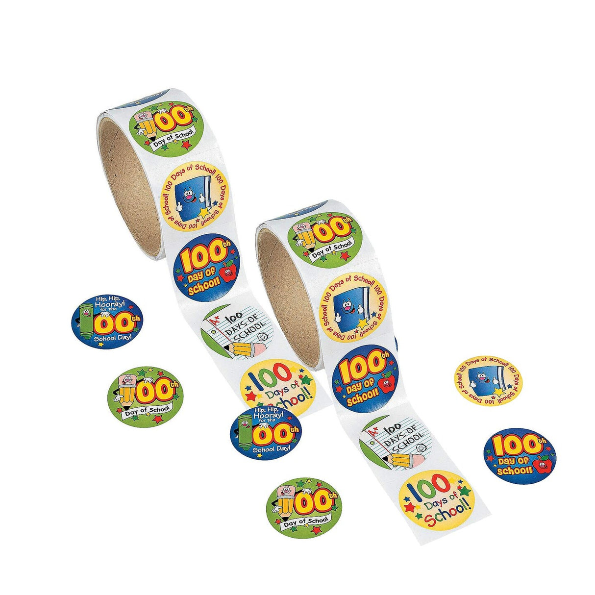 1 1/2" 100th Day of School Multicolor Paper Sticker Roll 100 Pc