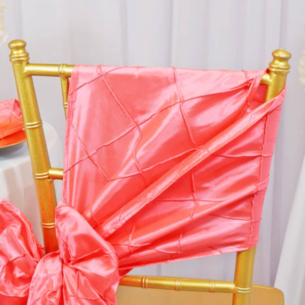 10 Pieces Stunning 9.5 by 108 inch Pintuck Taffeta Chair Sashes Coral