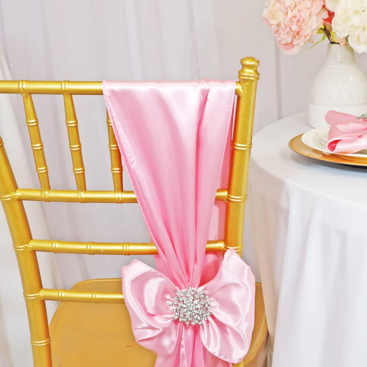 10 Pieces Pink Luxury Satin Chair Ties, 8"x108" Party Accessories