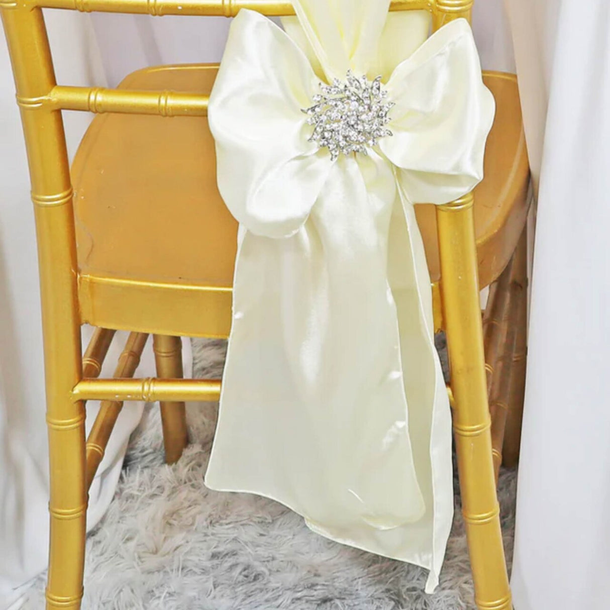 10 Pieces Satin Chair Sashes 8 by 108 inches Ivory