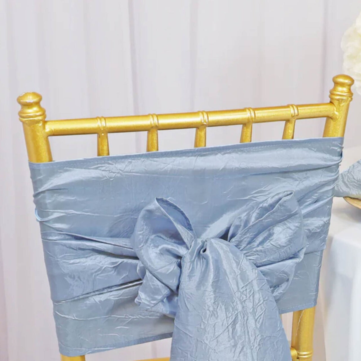 10 Pieces Dusty Blue Elegant Crushed Taffeta Chair Bands, 9.5"x108" Decorative Event Sashes