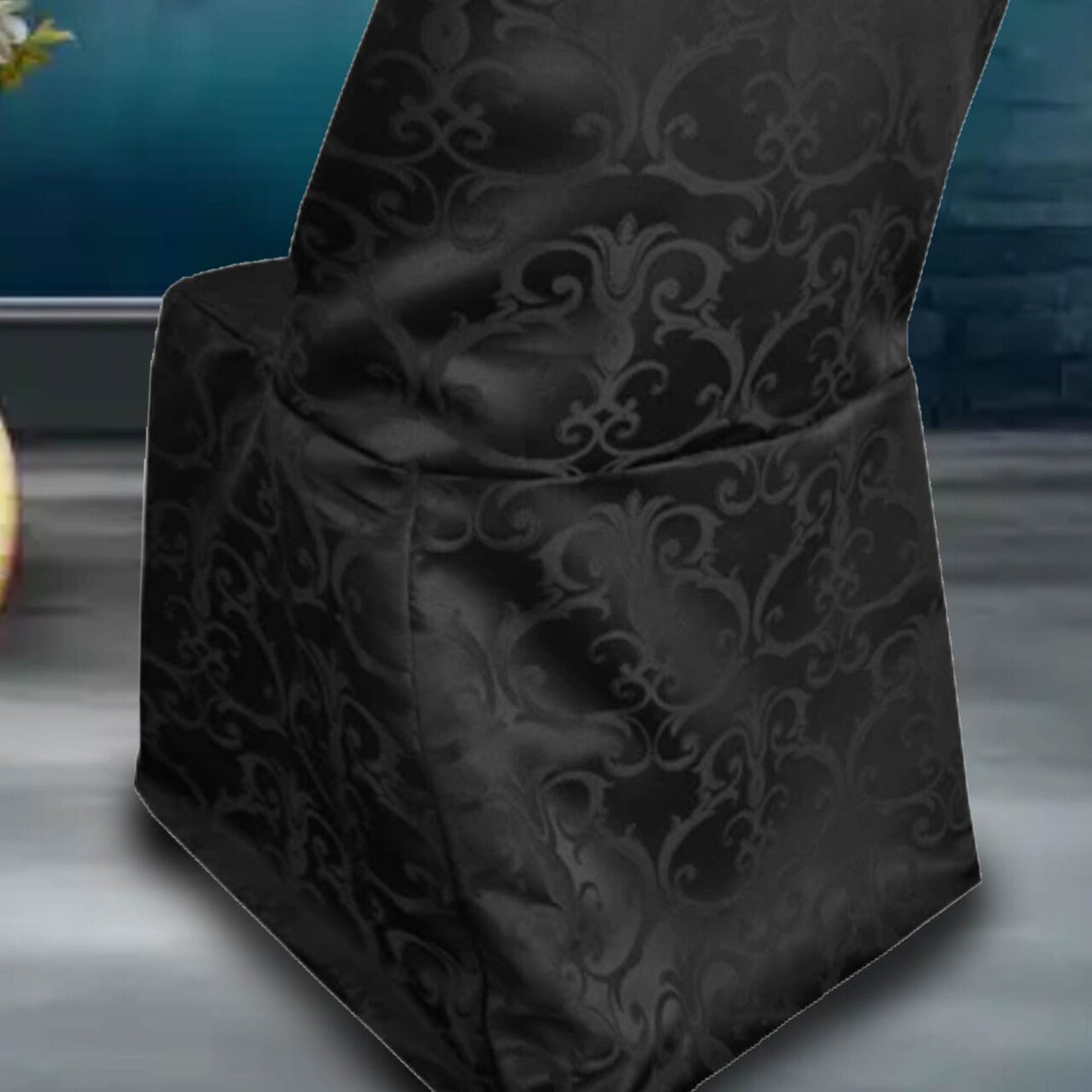 1 Piece Black Damask Jacquard Folding Chair Cover for Formal Event Seating