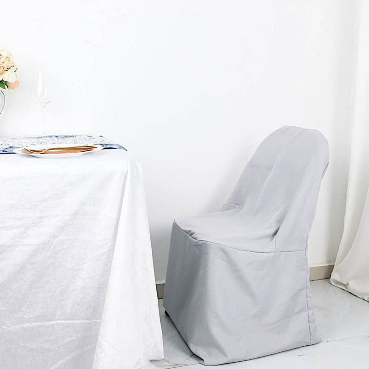 1 Piece Silver Polyester Chair Cover for Elegant Folding Seating