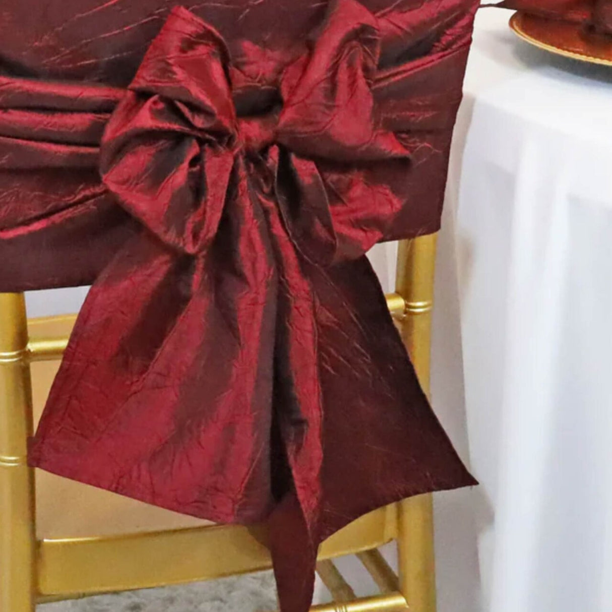 10 Pieces Burgundy Crushed Taffeta Chair Bands, 9.5"x108" Elegant Event Decorations
