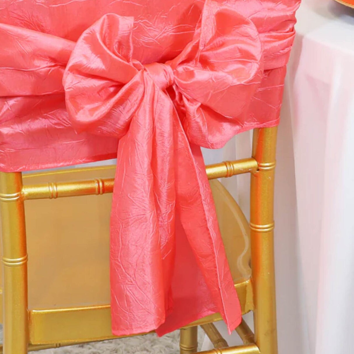 10 Pieces Coral Crushed Taffeta Chair Wraps, 9.5"x108" Stylish Event Decorations
