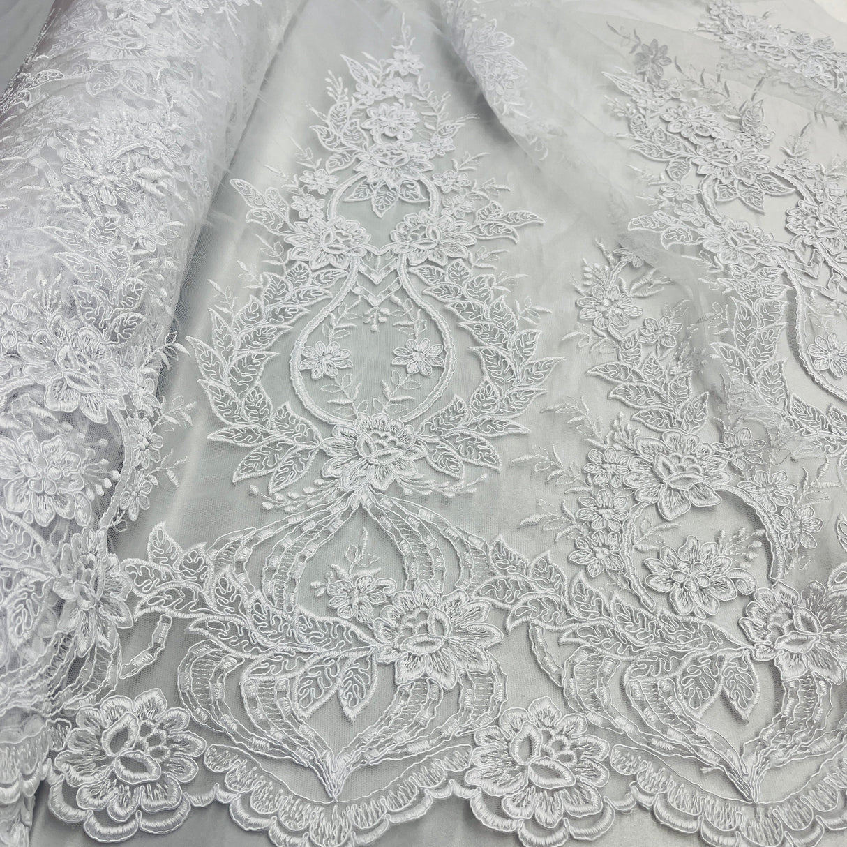 Corded Bridal Lace Fabric - Embroidered Polyester Net Mesh, 54" Wide (1 Yard)