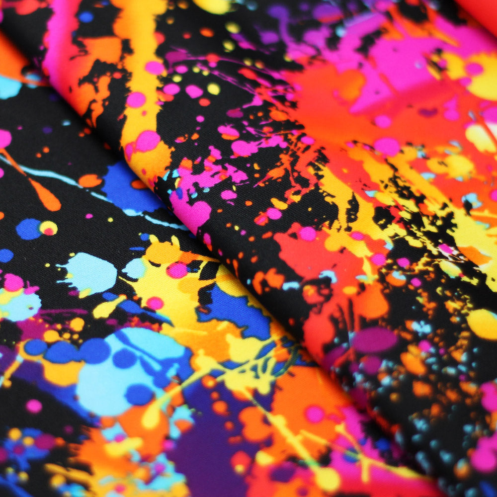 Graffiti Nylon Spandex Fabric - Rainbow Paint Splatter, Multi-Color, 58/60" Width (1 Yard)