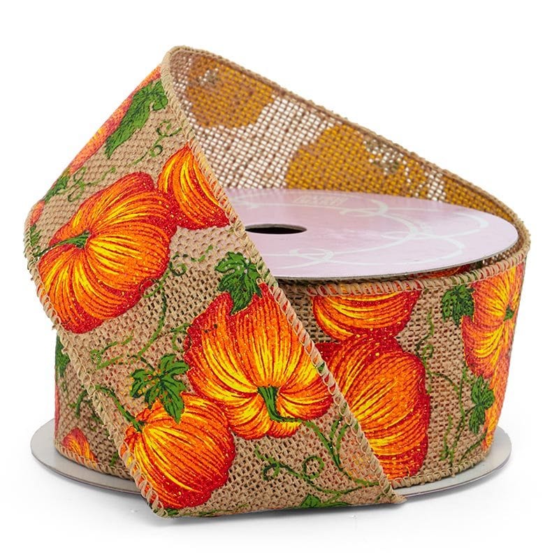 Pumpkin Patch Wired Ribbon  2 1/2 '' x 10 yd Tan (Burlap)  - 1 / roll